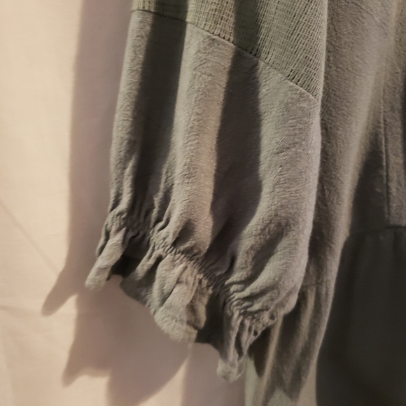 Umgee Linen Blend Ruffle Tiered Fray Hem S/ Sleeve Babydoll Dress USA Large - Picture 8 of 10